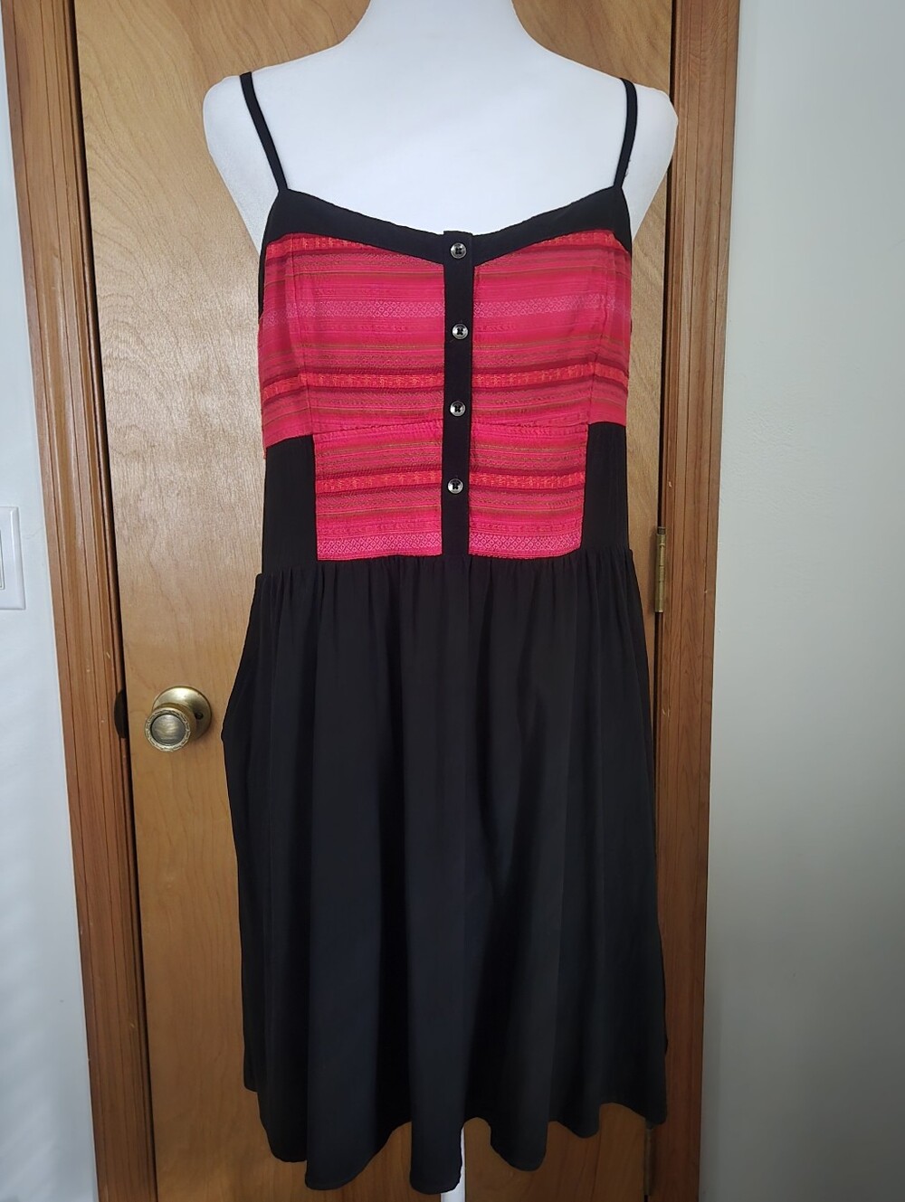 Express Black Midi Dress with Pink Stripe Bodice Size L